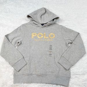 Polo Ralph Lauren long sleeve logo pullover hoodie sweatshirt in gray